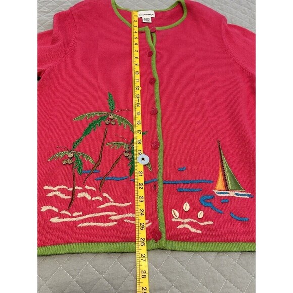 Breckenridge Womens Petite Cardigan Sweater Embellished Sailboats Tropical XL - Picture 3 of 10